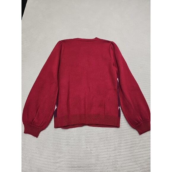 New York & Company Sweater Womens Medium Argyle Cardigan Balloon Sleeve Vneck - Picture 6 of 7